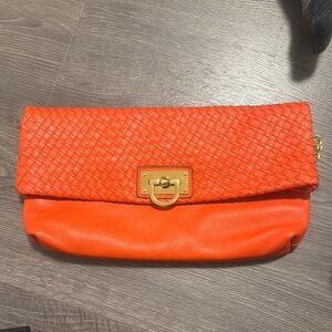 Orange Woven Leather Clutch